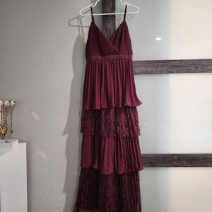 Lulu's Burgundy Lace Maxi Dress
